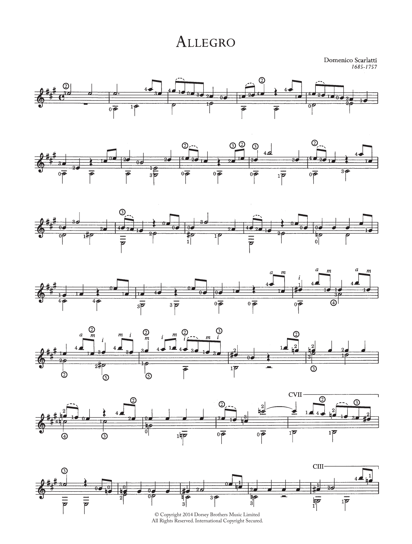 Domenico Scarlatti Allegro Sheet Music Notes & Chords for Guitar - Download or Print PDF