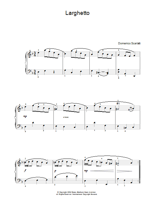 Domenico Scarlatti Larghetto Sheet Music Notes & Chords for Piano, Vocal & Guitar (Right-Hand Melody) - Download or Print PDF