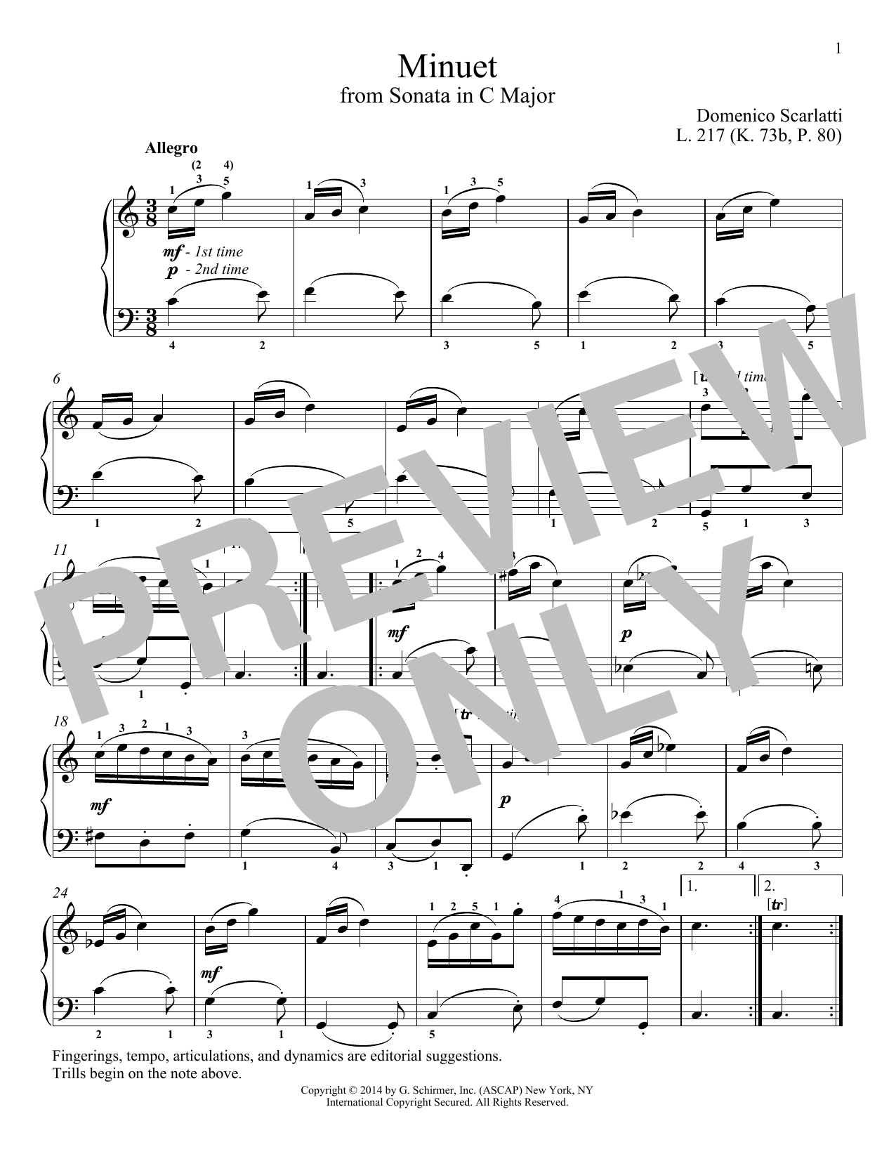 Domenico Scarlatti Minuet In A Minor, L. 217 Sheet Music Notes & Chords for Piano - Download or Print PDF