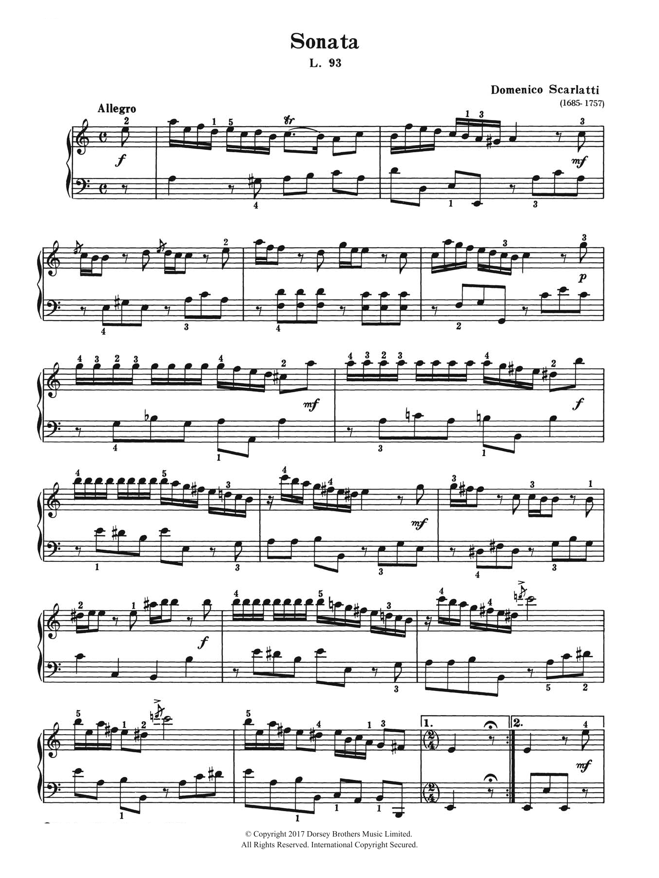 Domenico Scarlatti Sonata In A Minor L. 93 Sheet Music Notes & Chords for Piano - Download or Print PDF