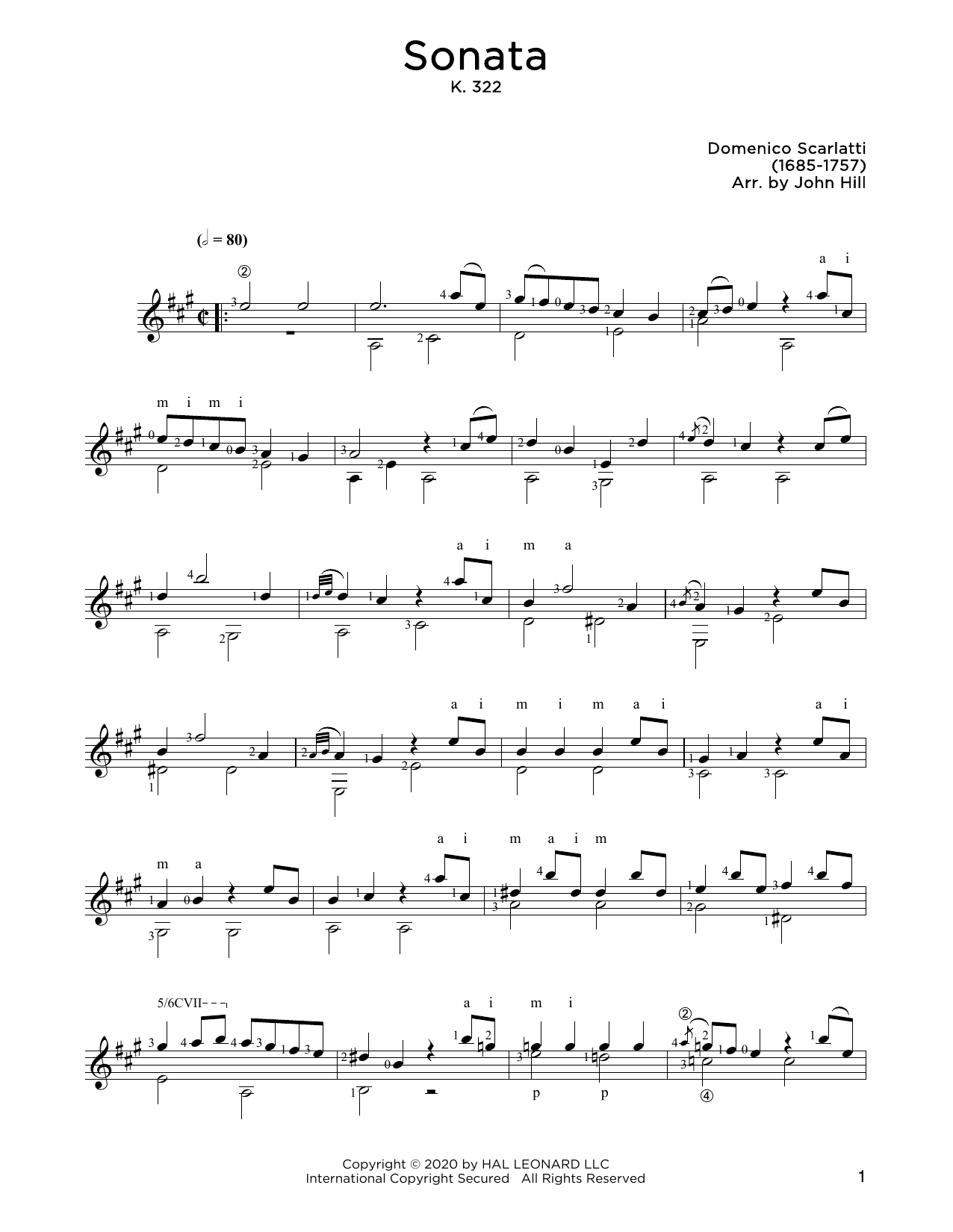 Domenico Scarlatti Sonata In A Sheet Music Notes & Chords for Solo Guitar - Download or Print PDF
