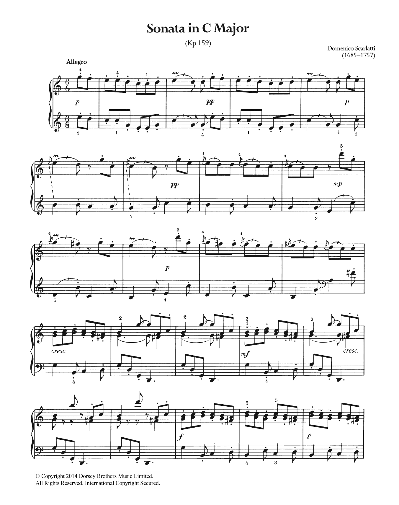 Domenico Scarlatti Sonata In C Major, K.159 Sheet Music Notes & Chords for Piano - Download or Print PDF