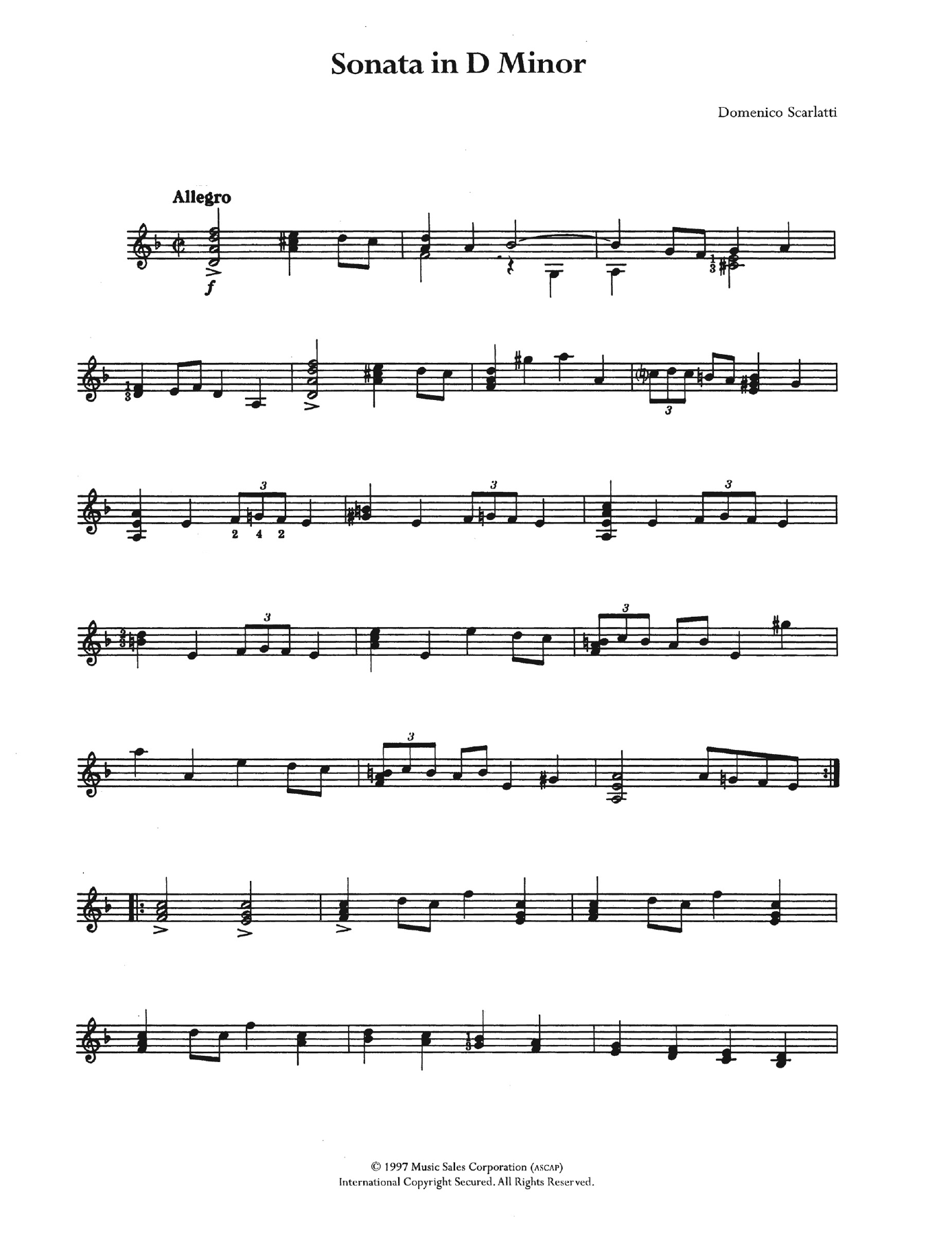 Domenico Scarlatti Sonata In D Minor Sheet Music Notes & Chords for Guitar - Download or Print PDF