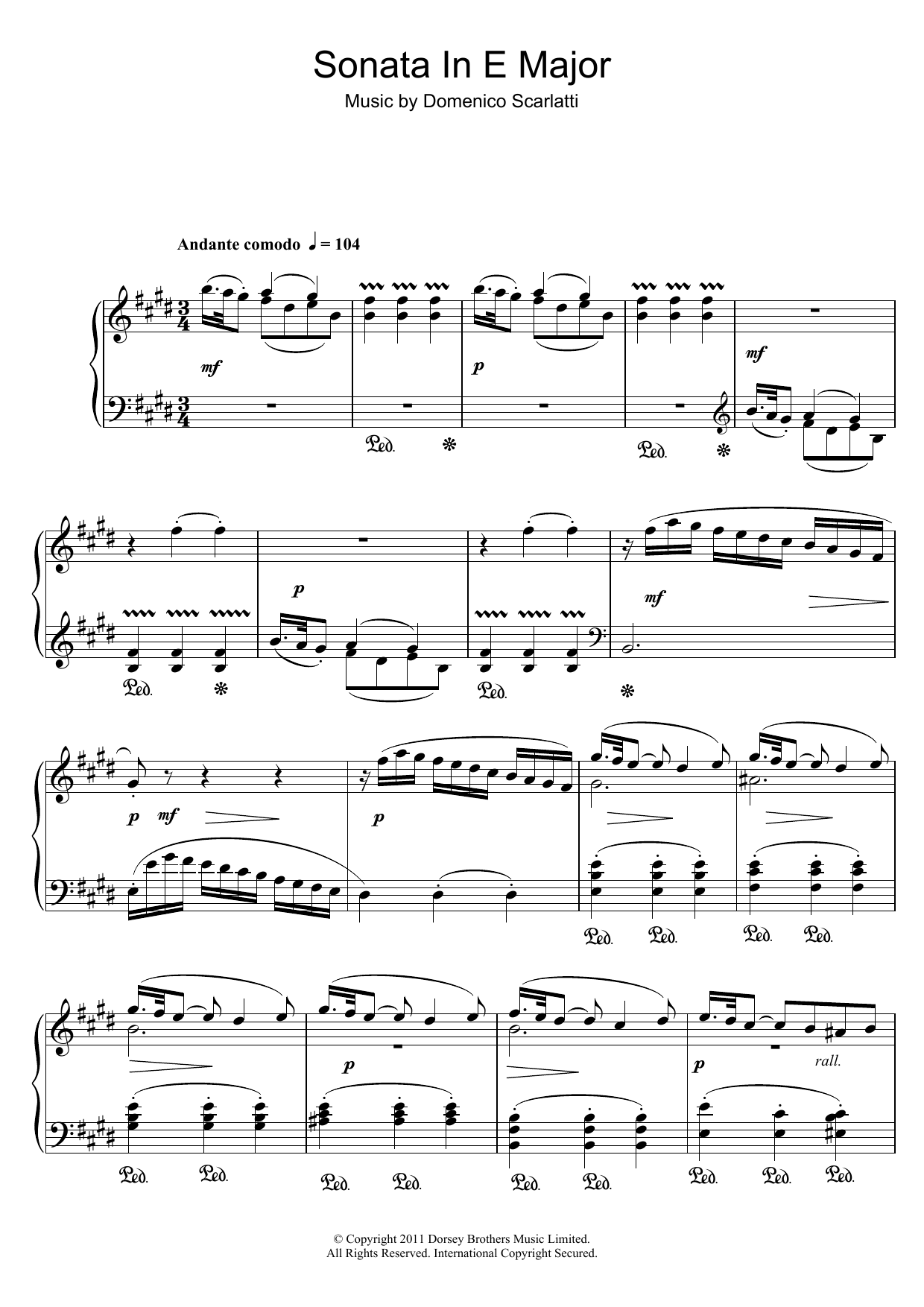Domenico Scarlatti Sonata In E Major Sheet Music Notes & Chords for Piano - Download or Print PDF