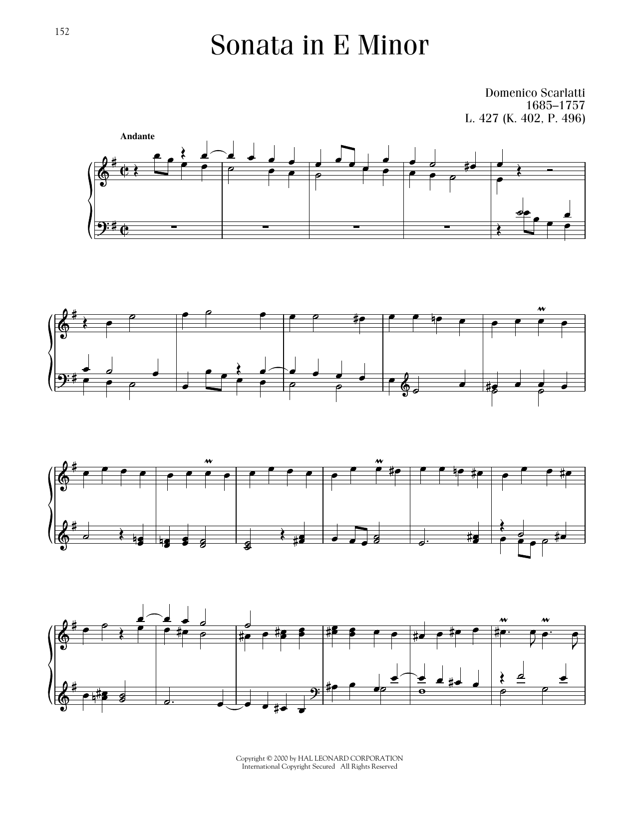 Domenico Scarlatti Sonata In E Minor, K. 402 Sheet Music Notes & Chords for Piano Solo - Download or Print PDF