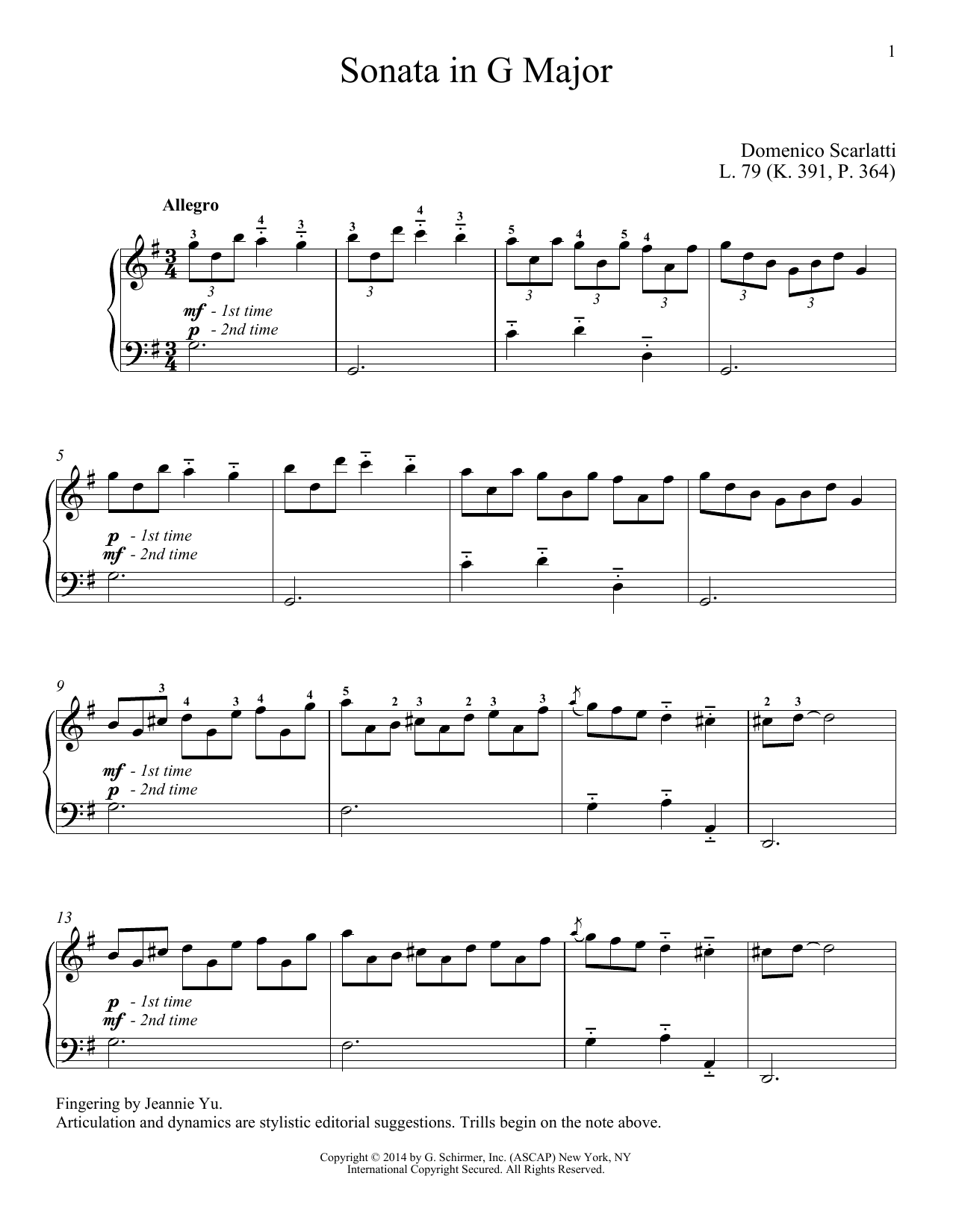 Richard Walters Sonata In G Major, L. 79 Sheet Music Notes & Chords for Piano - Download or Print PDF