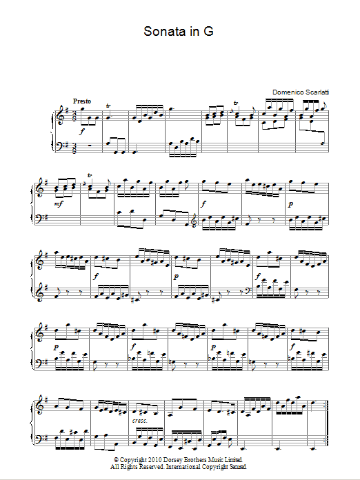 Domenico Scarlatti Sonata In G Major Sheet Music Notes & Chords for Piano - Download or Print PDF