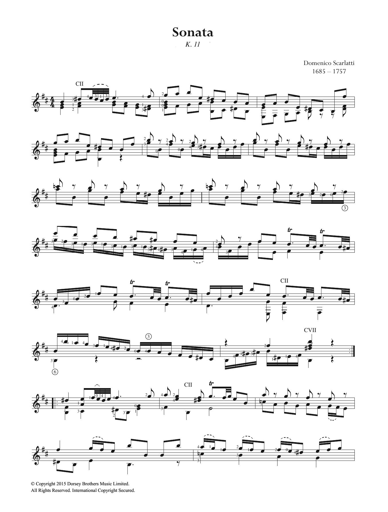 Domenico Scarlatti Sonata K.11 Sheet Music Notes & Chords for Guitar - Download or Print PDF