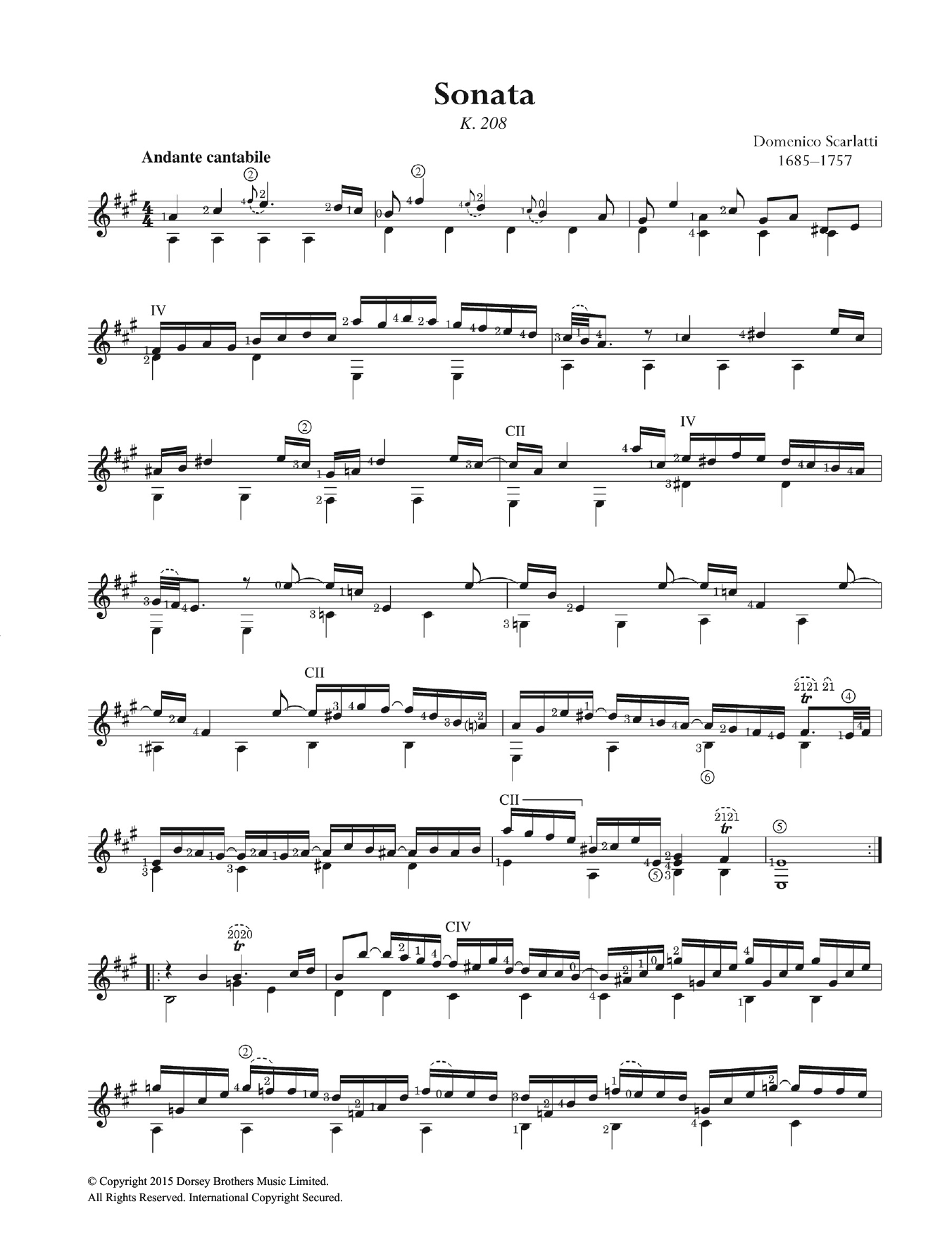 Domenico Scarlatti Sonata K.208 Sheet Music Notes & Chords for Guitar - Download or Print PDF