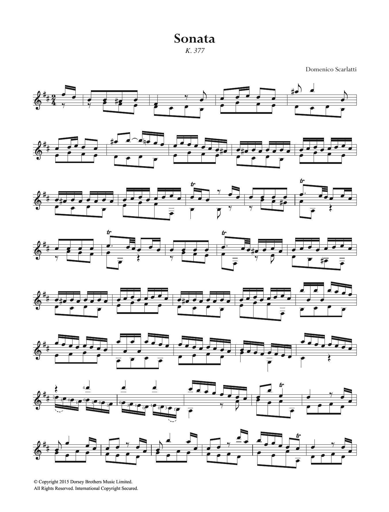 Domenico Scarlatti Sonata K.377 Sheet Music Notes & Chords for Guitar - Download or Print PDF