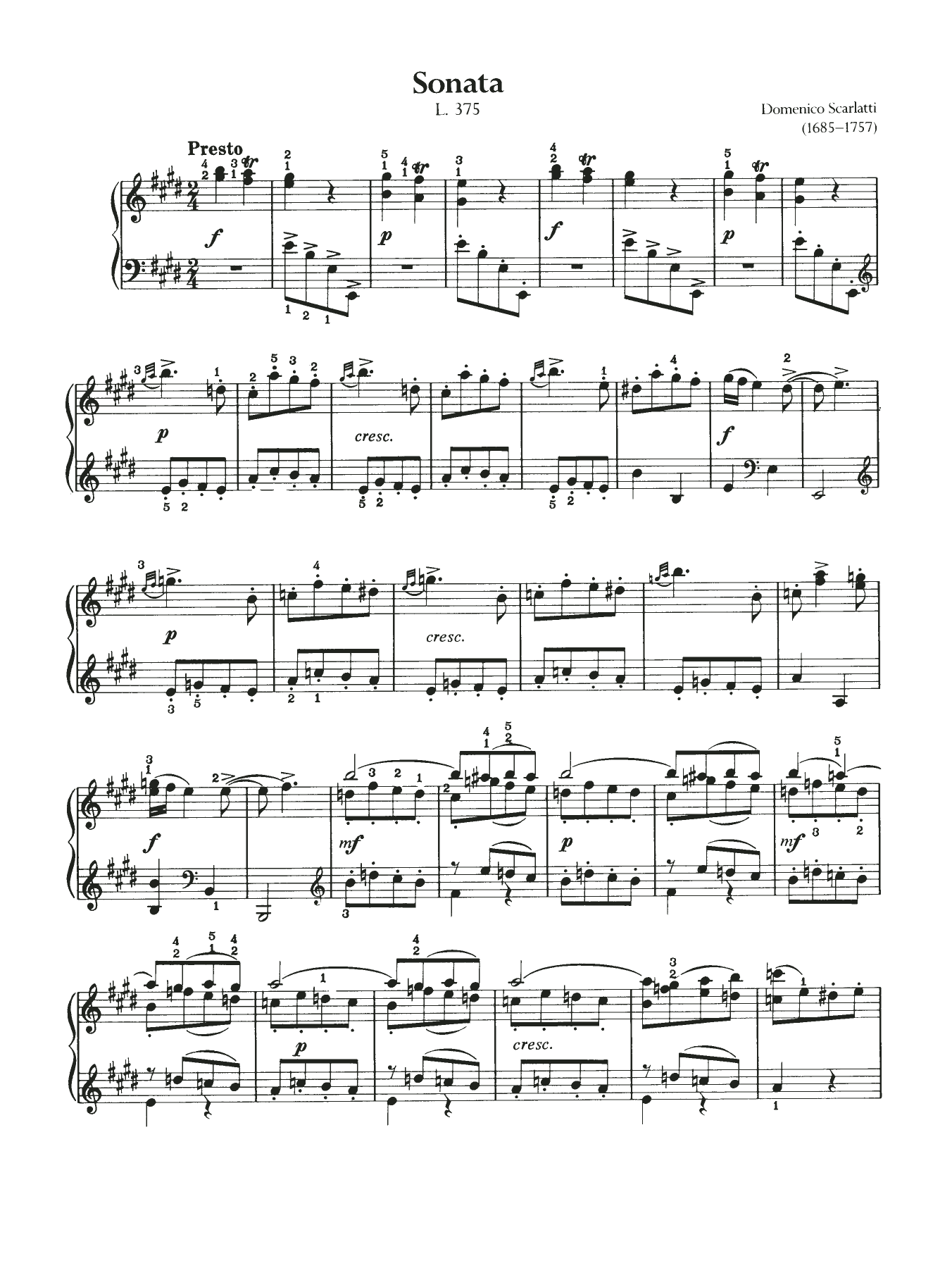 Domenico Scarlatti Sonata, L. 375 Sheet Music Notes & Chords for Piano - Download or Print PDF