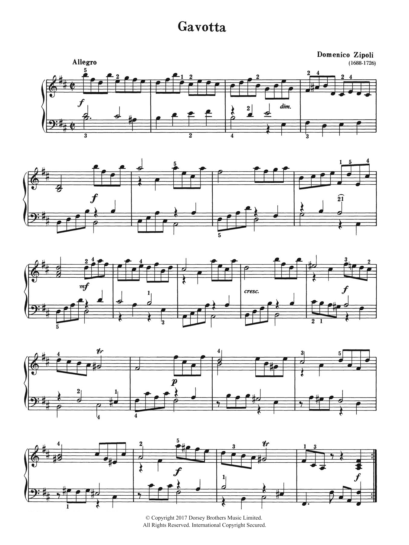 Domenico Zipoli Gavotta Sheet Music Notes & Chords for Piano - Download or Print PDF
