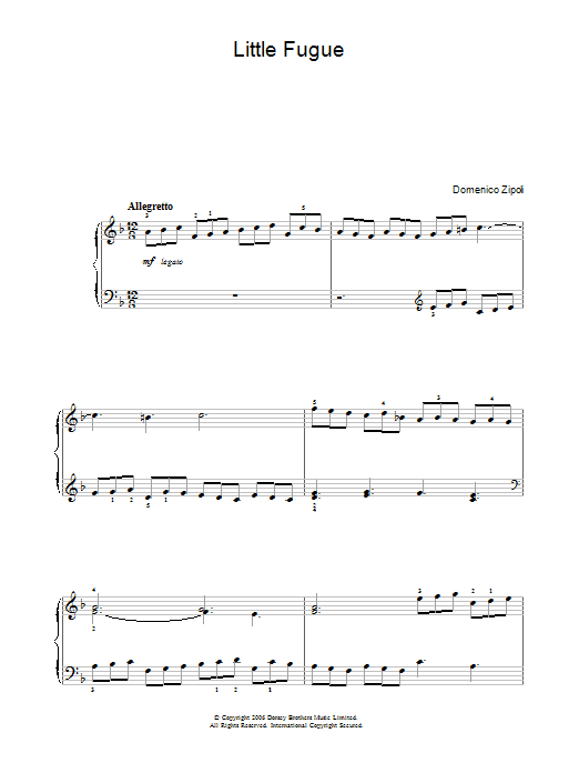 Domenico Zipoli Little Fugue Sheet Music Notes & Chords for Beginner Piano - Download or Print PDF