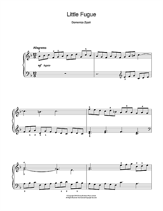 Preview Domenico Zipoli Little Fugue Classical sheet music, notes and chords for Piano, Vocal & Guitar (Right-Hand Melody), SKU: 36968 Little Fugue sheet music