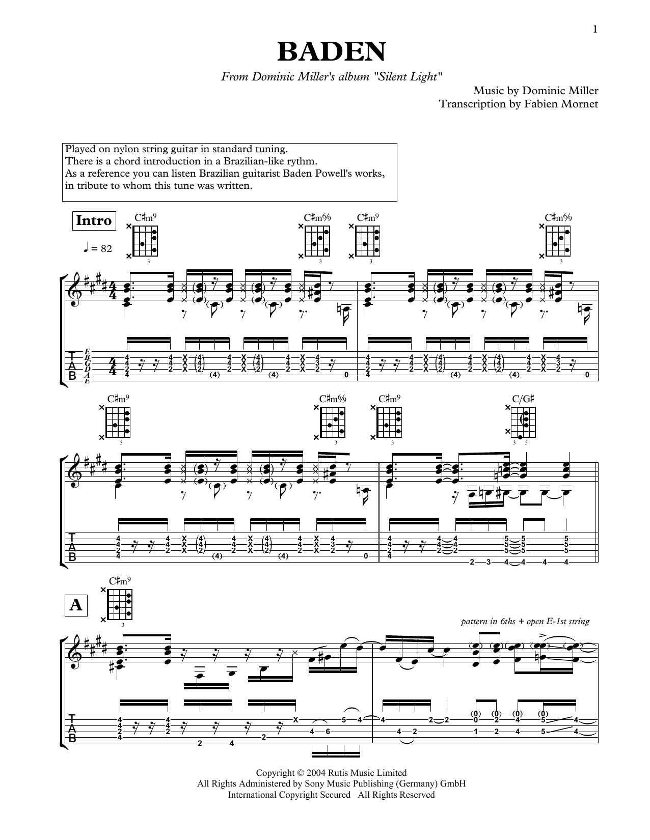 Dominic Miller Baden Sheet Music Notes & Chords for Solo Guitar - Download or Print PDF