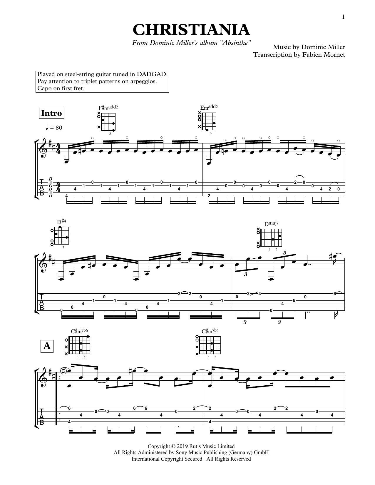 Dominic Miller Christiania Sheet Music Notes & Chords for Solo Guitar - Download or Print PDF