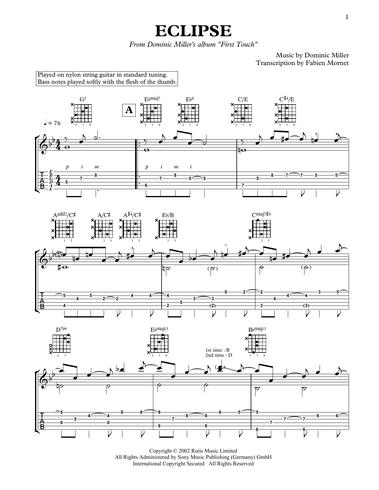 Dominic Miller Eclipse Sheet Music Notes & Chords for Solo Guitar - Download or Print PDF