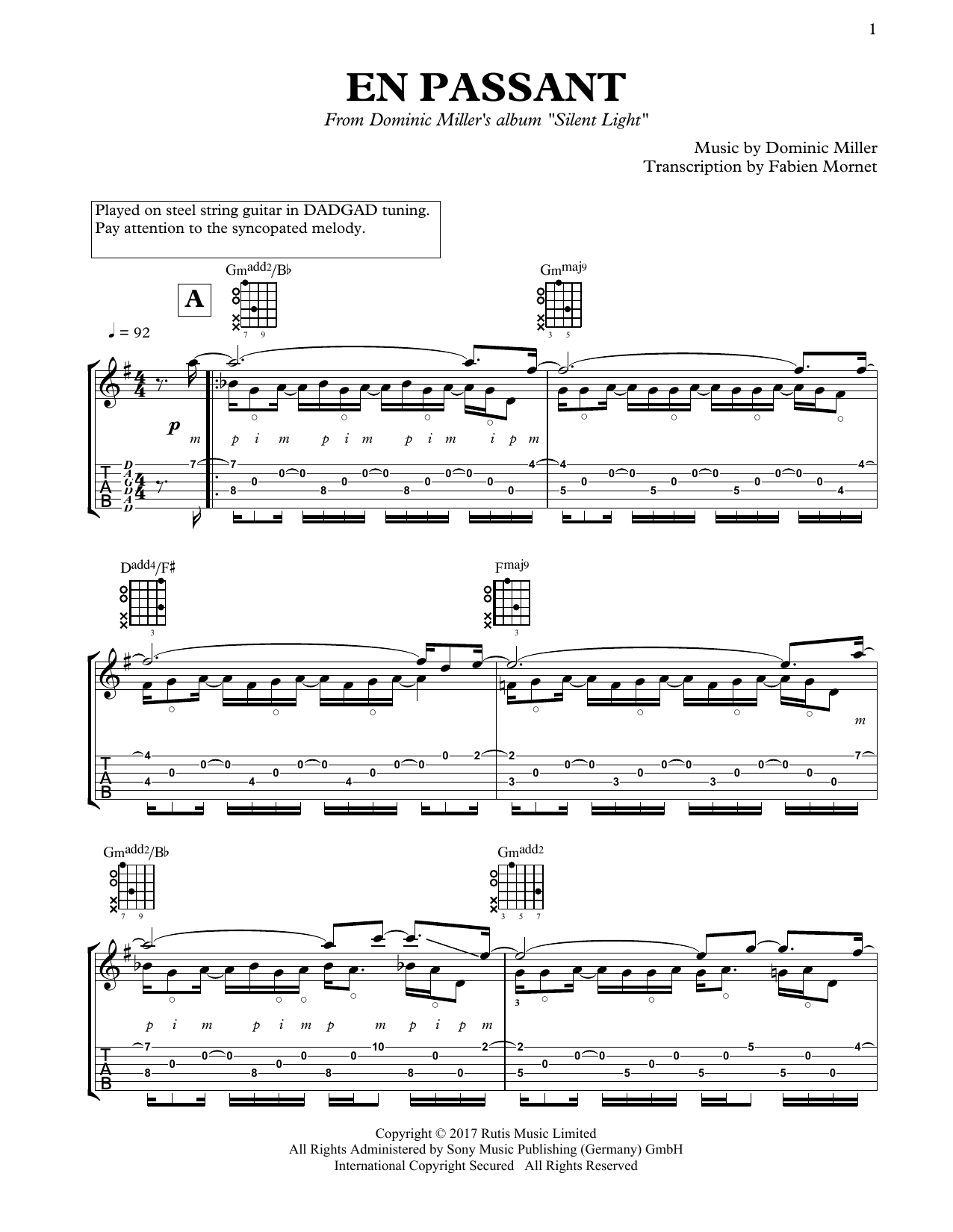 Dominic Miller En passant Sheet Music Notes & Chords for Solo Guitar - Download or Print PDF