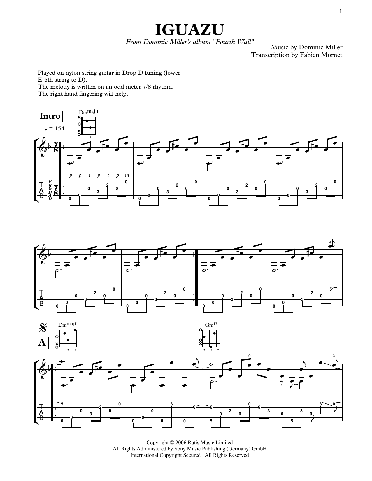 Dominic Miller Iguazu Sheet Music Notes & Chords for Solo Guitar - Download or Print PDF