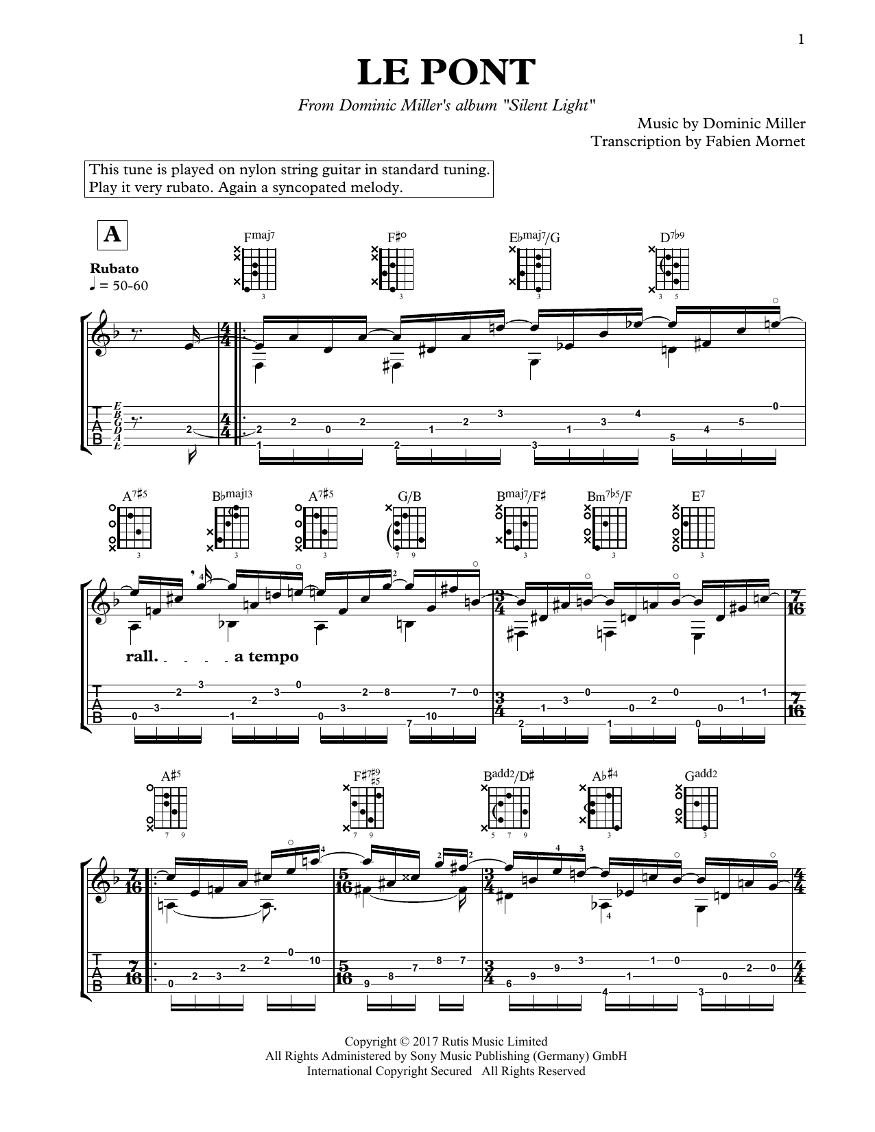 Dominic Miller Le pont Sheet Music Notes & Chords for Solo Guitar - Download or Print PDF