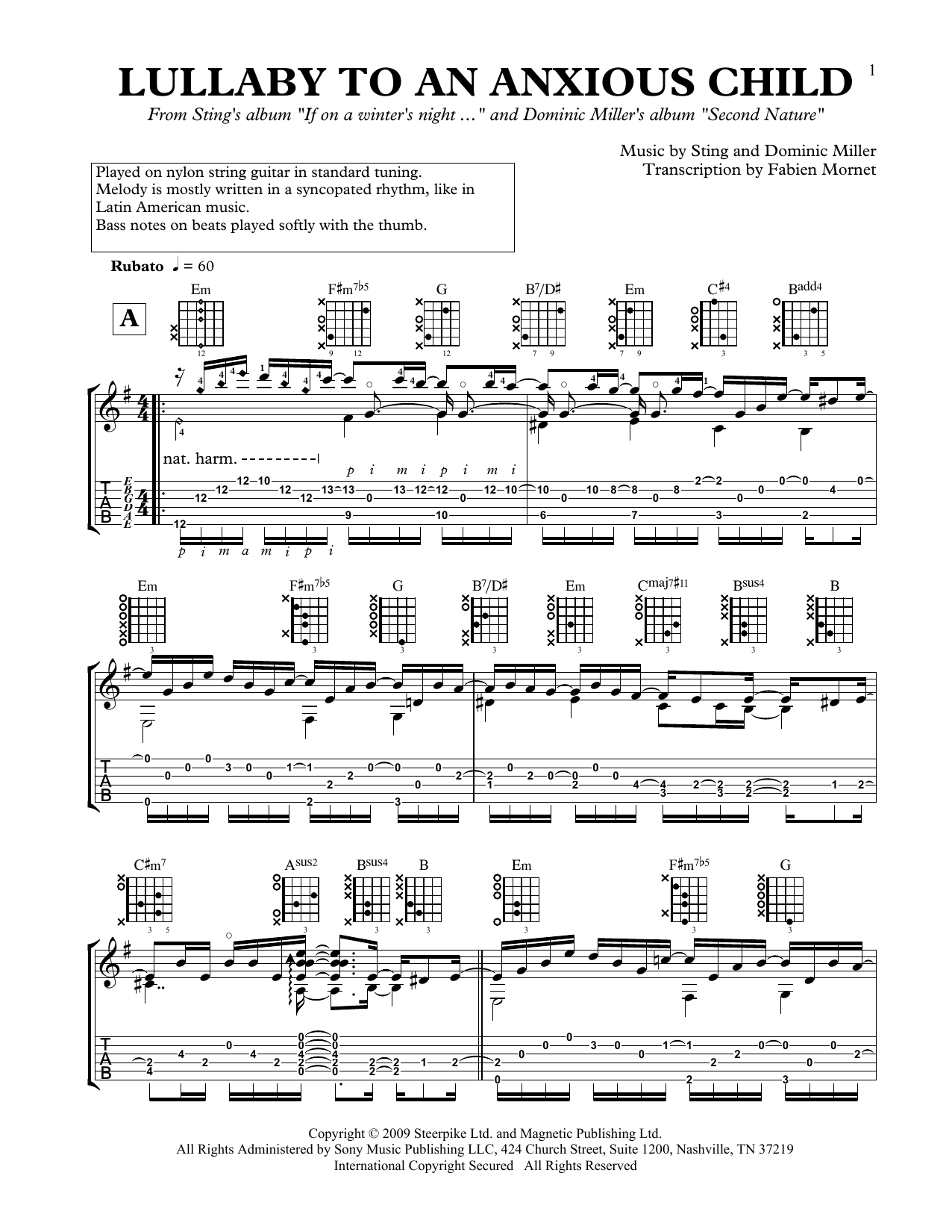 Dominic Miller Lullaby To An Anxious Child Sheet Music Notes & Chords for Solo Guitar - Download or Print PDF