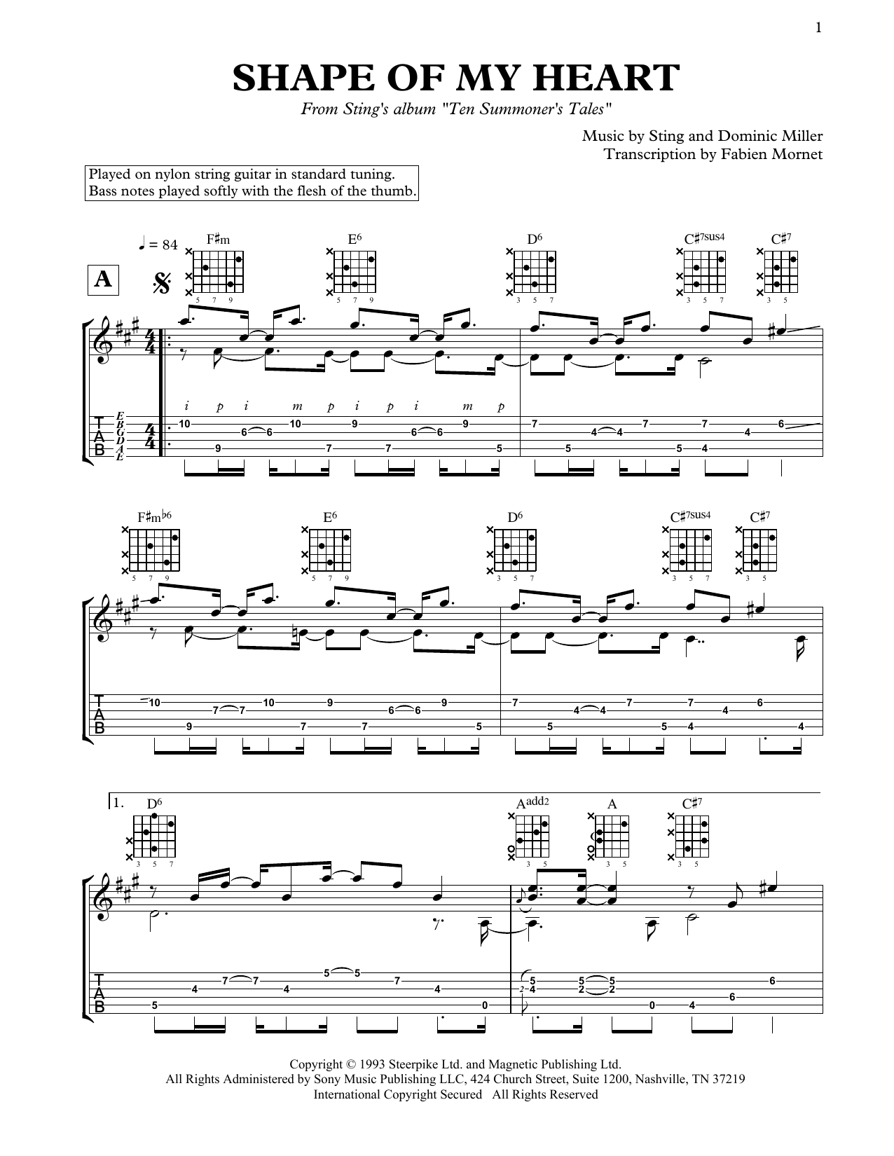 Dominic Miller Shape Of My Heart Sheet Music Notes & Chords for Solo Guitar - Download or Print PDF