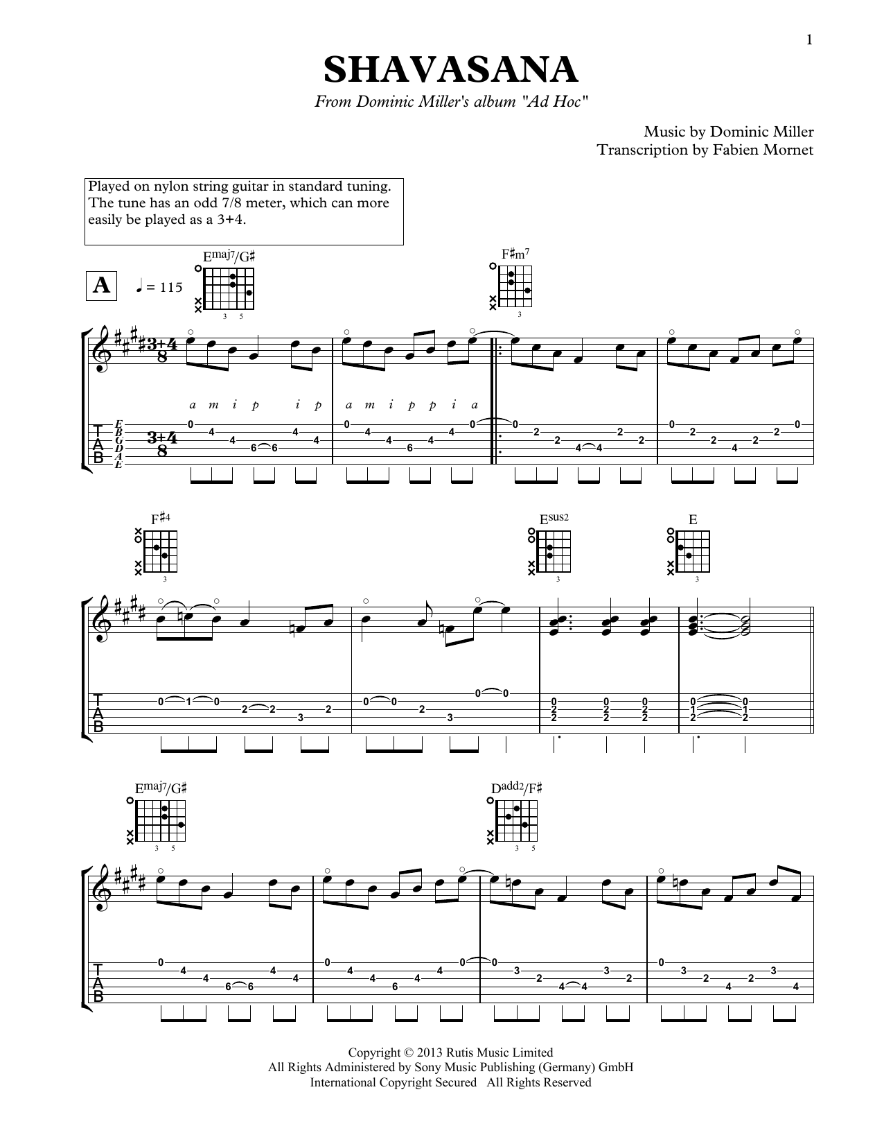 Dominic Miller Shavasana Sheet Music Notes & Chords for Solo Guitar - Download or Print PDF