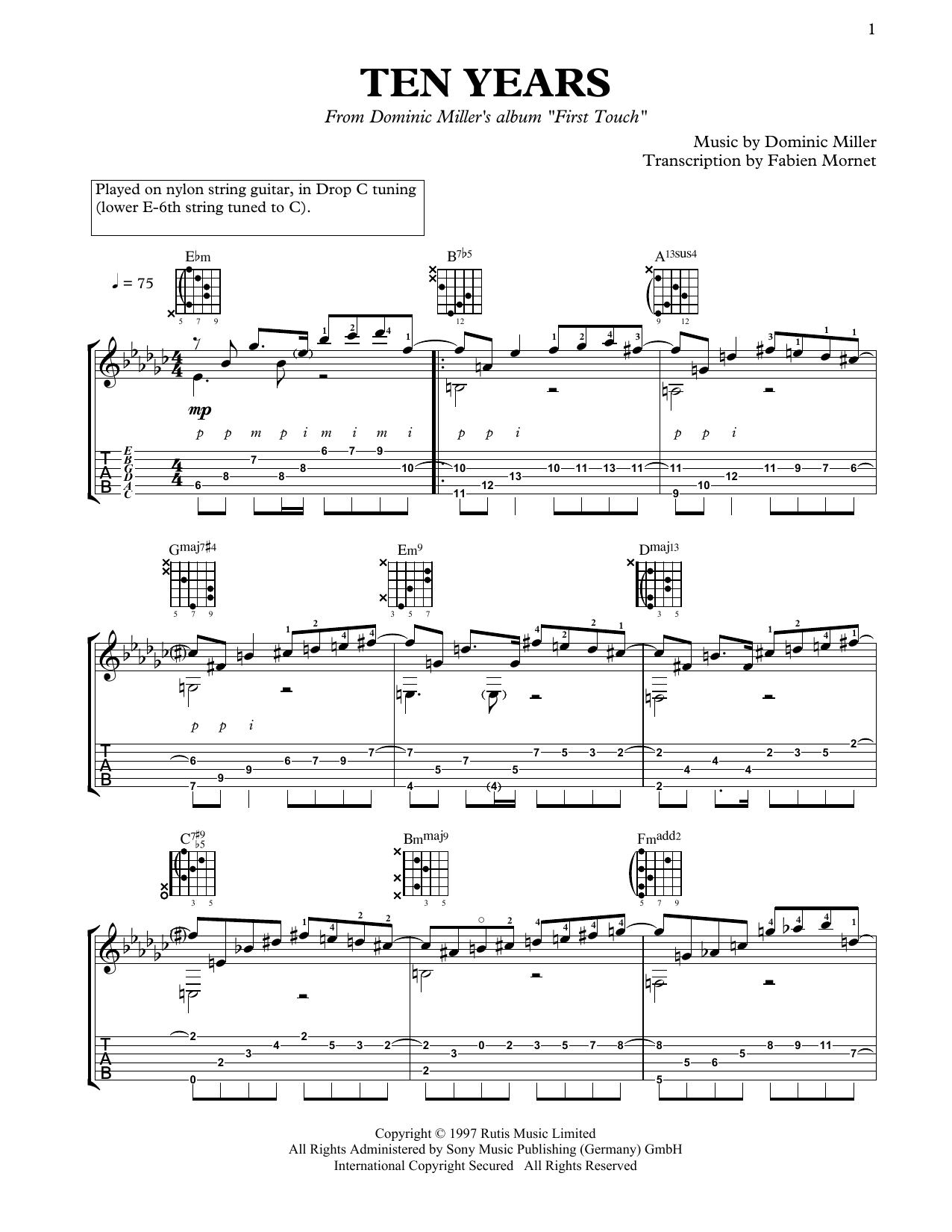 Dominic Miller Ten Years Sheet Music Notes & Chords for Solo Guitar - Download or Print PDF