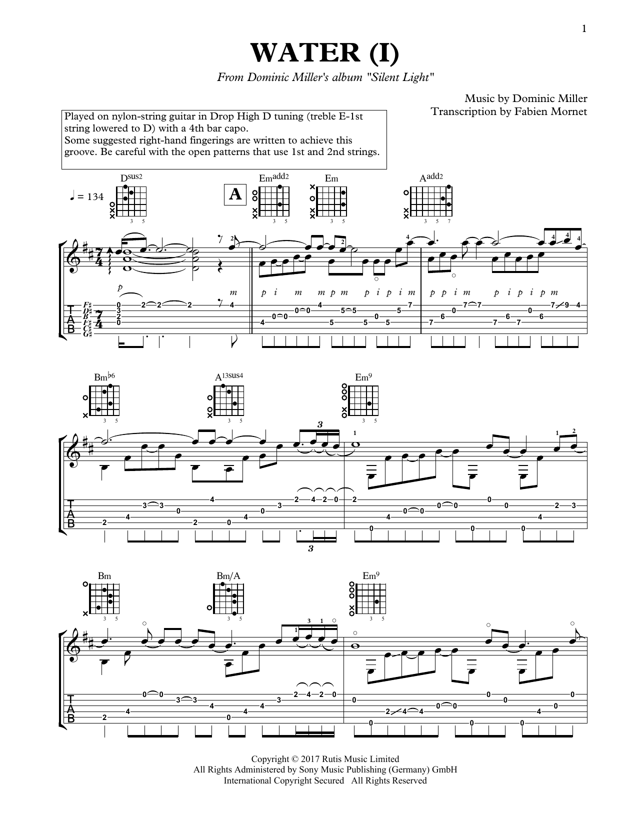 Dominic Miller Water (I) Sheet Music Notes & Chords for Solo Guitar - Download or Print PDF