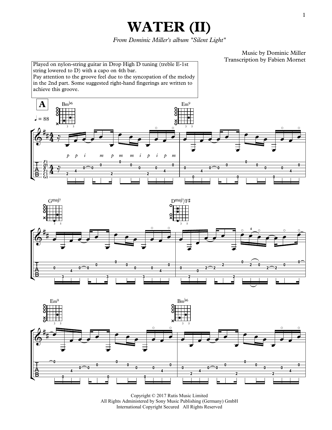 Dominic Miller Water (II) Sheet Music Notes & Chords for Solo Guitar - Download or Print PDF
