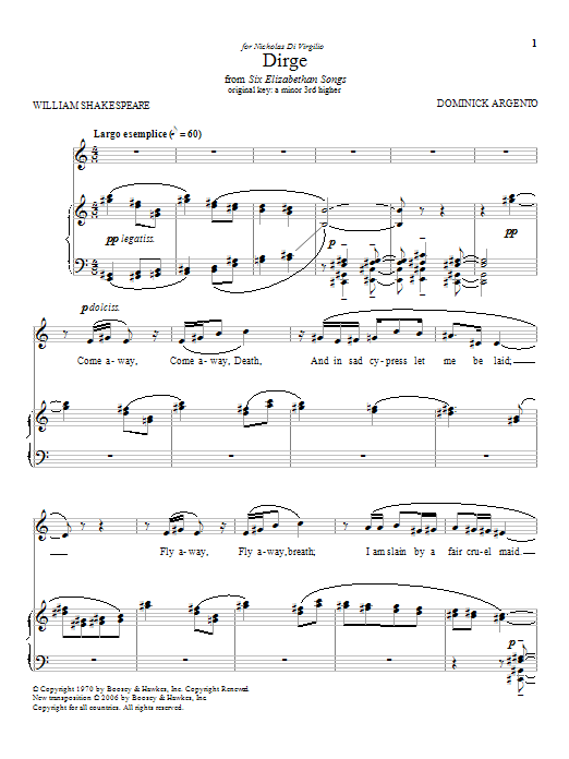 Dominick Argento Dirge Sheet Music Notes & Chords for Piano & Vocal - Download or Print PDF