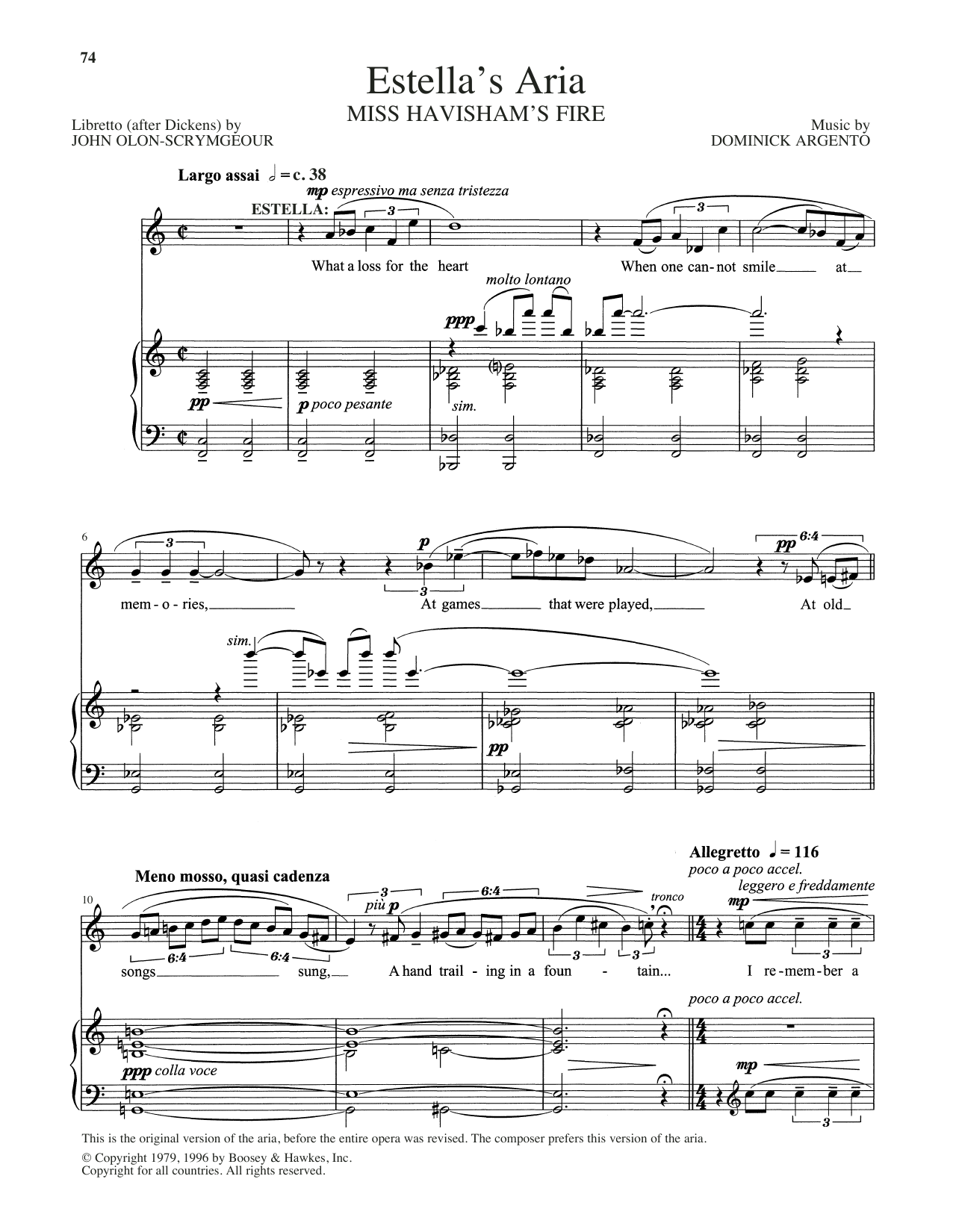 Dominick Argento Estella's Aria Sheet Music Notes & Chords for Piano & Vocal - Download or Print PDF