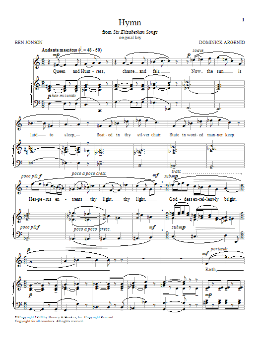 Dominick Argento Hymn Sheet Music Notes & Chords for Piano & Vocal - Download or Print PDF