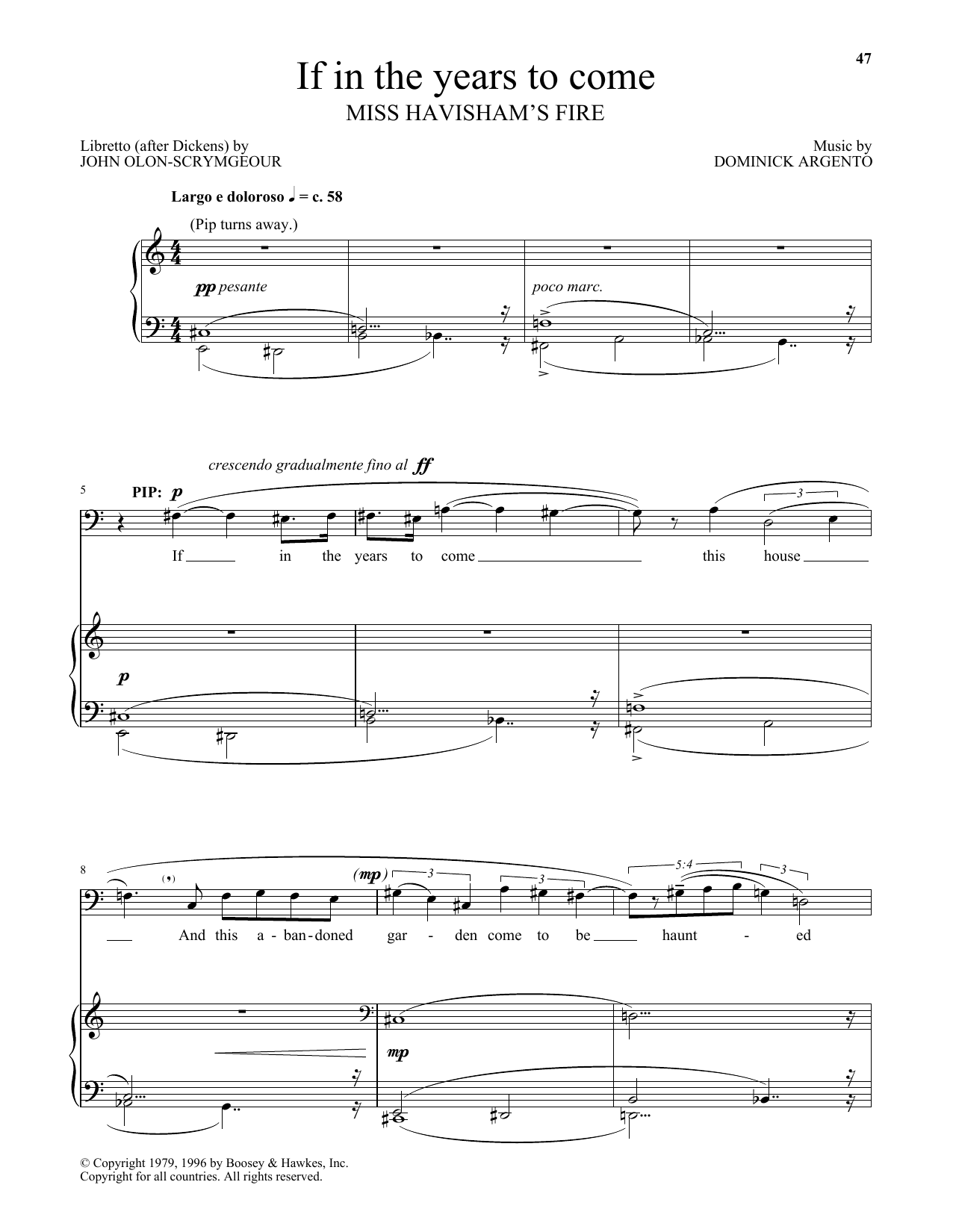 Dominick Argento If in the years to come (from Miss Havisham's Fire) Sheet Music Notes & Chords for Piano & Vocal - Download or Print PDF