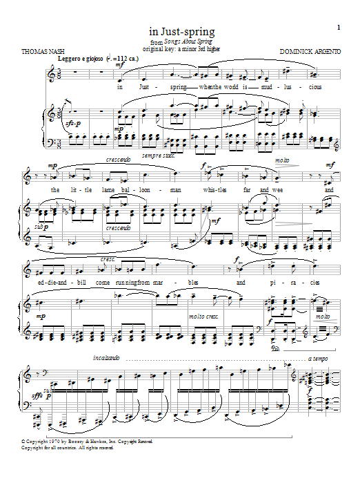 Dominick Argento in Just-spring Sheet Music Notes & Chords for Piano - Download or Print PDF