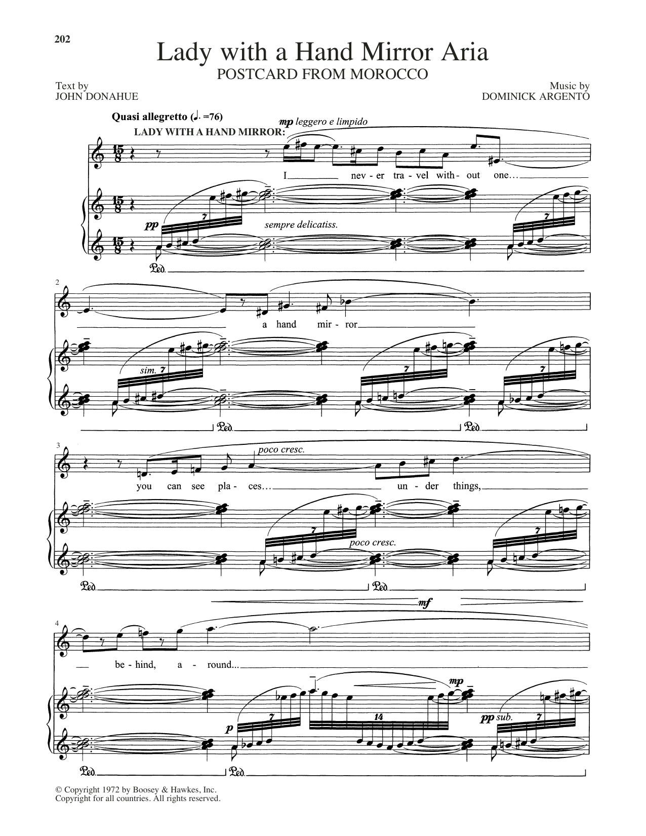 Dominick Argento Lady With A Hand Mirror Aria Sheet Music Notes & Chords for Piano & Vocal - Download or Print PDF