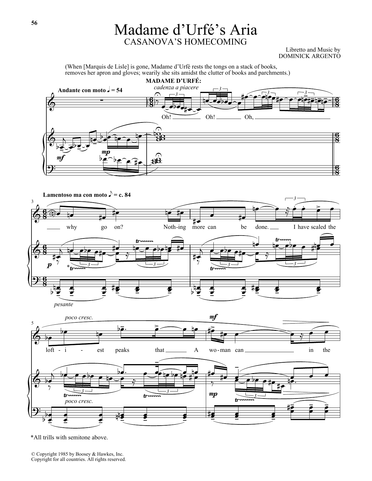 Dominick Argento Madame d'Urfe's Aria (from Casanova's Homecoming) Sheet Music Notes & Chords for Piano & Vocal - Download or Print PDF