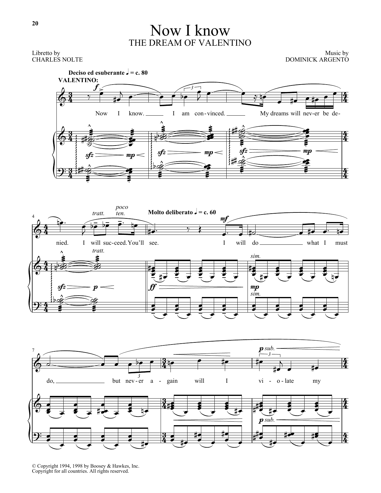 Dominick Argento Now I know (from The Dream Of Valentino) Sheet Music Notes & Chords for Piano & Vocal - Download or Print PDF
