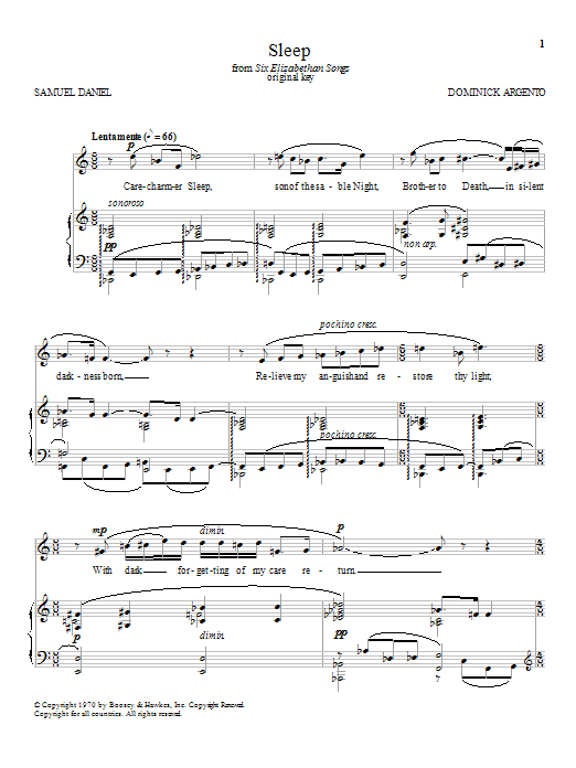 Dominick Argento Sleep Sheet Music Notes & Chords for Piano & Vocal - Download or Print PDF