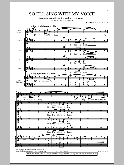 Dominick Argento So I'll Sing With My Voice Sheet Music Notes & Chords for SATB - Download or Print PDF