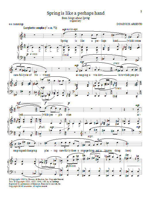 Dominick Argento Spring is like a perhaps hand Sheet Music Notes & Chords for Piano & Vocal - Download or Print PDF