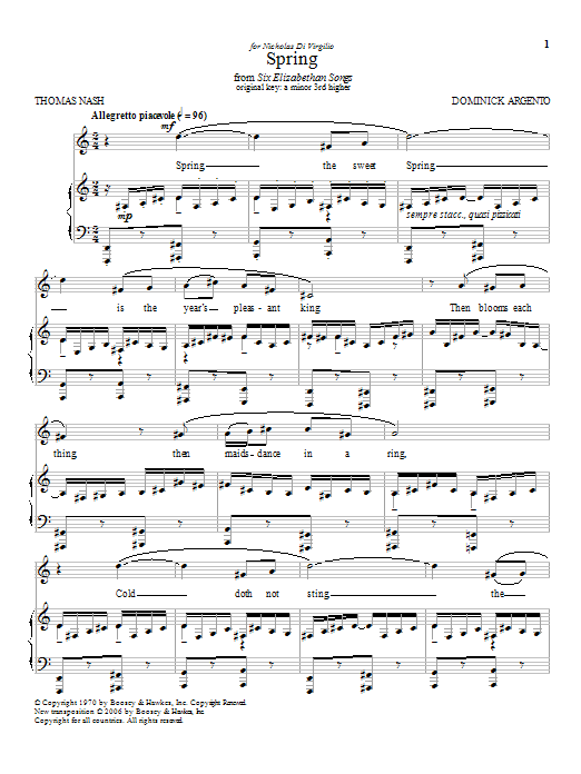 Dominick Argento Spring Sheet Music Notes & Chords for Piano & Vocal - Download or Print PDF