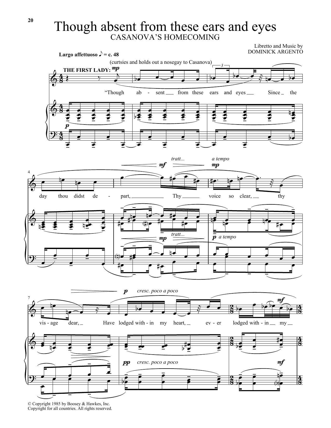 Dominick Argento Though absent from these ears and eyes (from Casanova's Homecoming) Sheet Music Notes & Chords for Piano & Vocal - Download or Print PDF