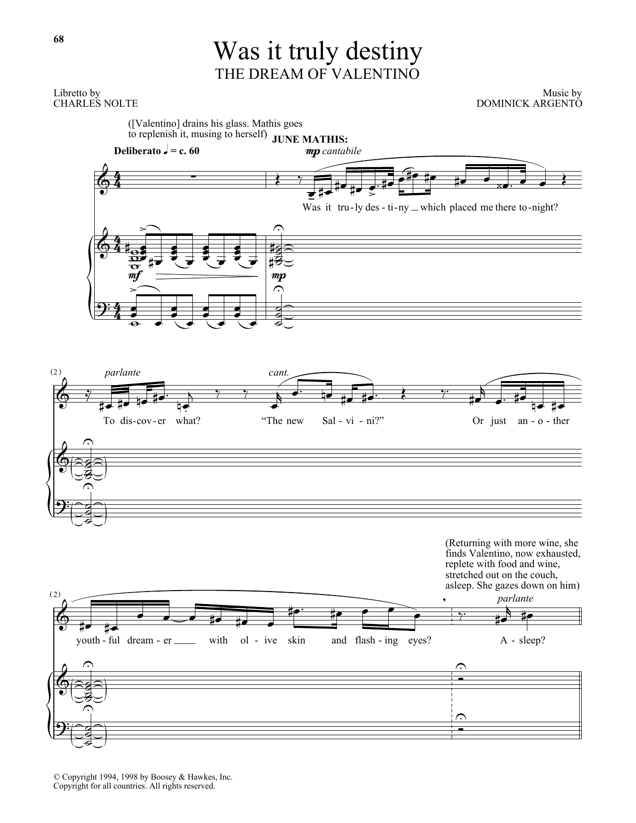 Dominick Argento Was it truly destiny (from The Dream Of Valentino) Sheet Music Notes & Chords for Piano & Vocal - Download or Print PDF