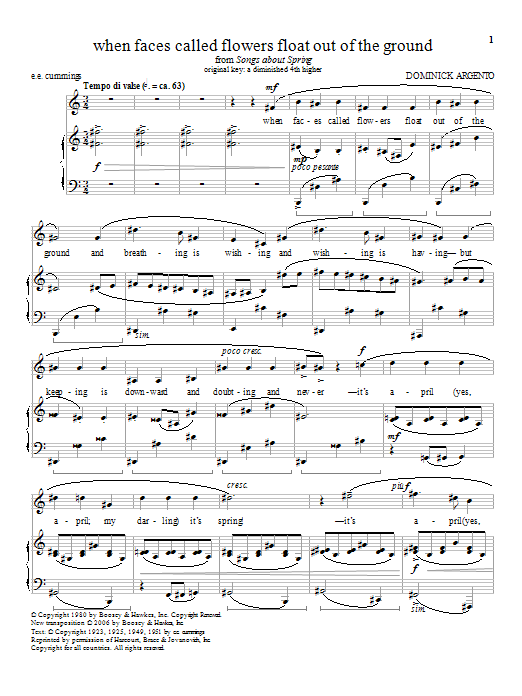 Dominick Argento when faces called flowers float out of the ground Sheet Music Notes & Chords for Piano & Vocal - Download or Print PDF Dominick Argento when faces called flowers float out of the ground Sheet Music Notes & Chords for Piano & Vocal - Download or Print PDF