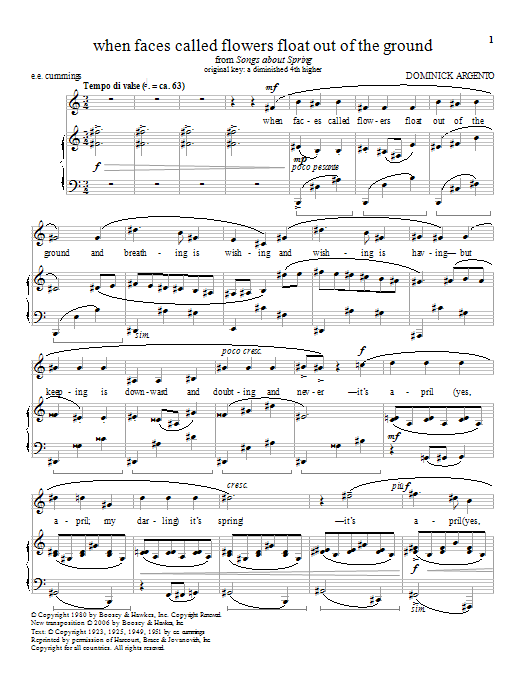 Dominick Argento when faces called flowers float out of the ground Sheet Music Notes & Chords for Piano & Vocal - Download or Print PDF
