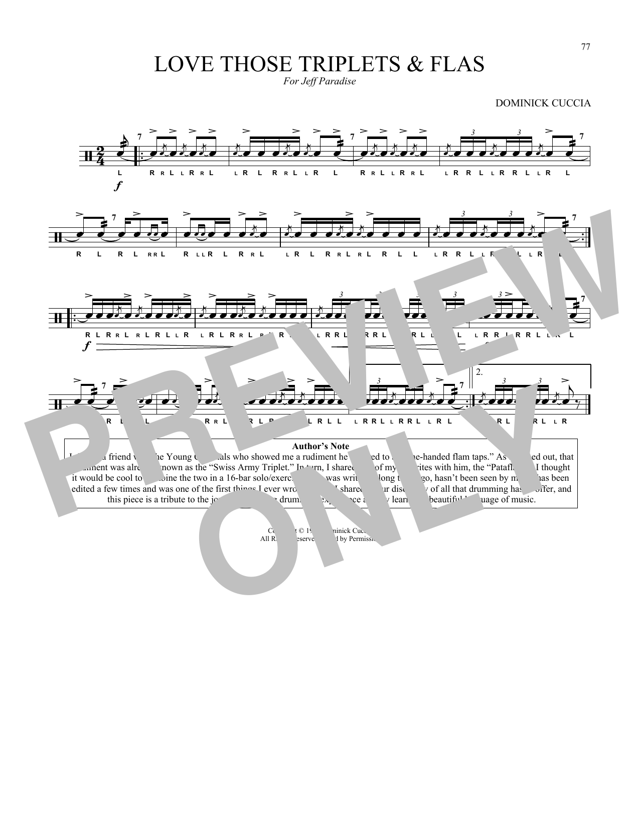Dominick Cuccia Love Those Triplets & Flas Sheet Music Notes & Chords for Snare Drum Solo - Download or Print PDF