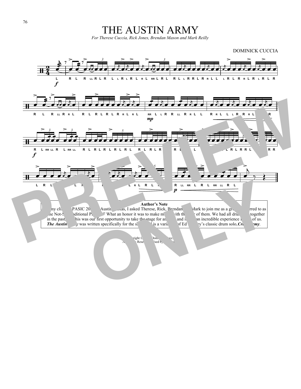 Dominick Cuccia The Austin Army Sheet Music Notes & Chords for Snare Drum Solo - Download or Print PDF