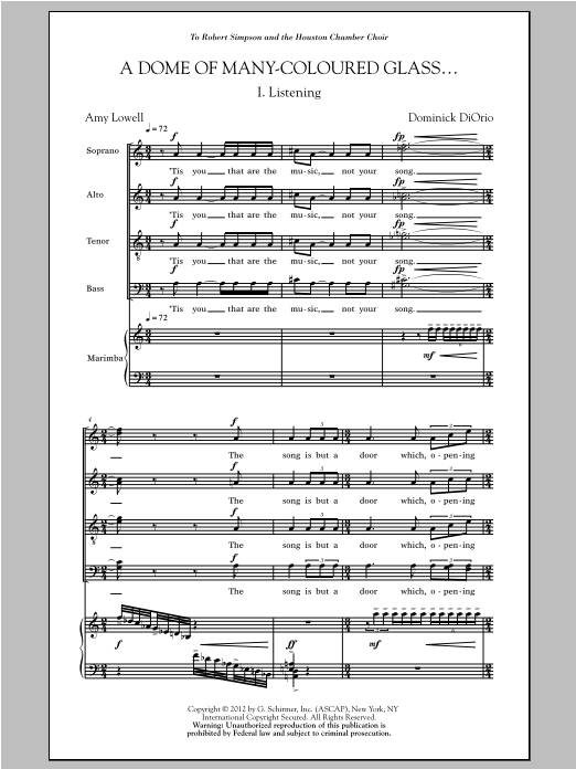 Dominick DiOrio A Dome Of Many-Coloured Glass Sheet Music Notes & Chords for SATB - Download or Print PDF