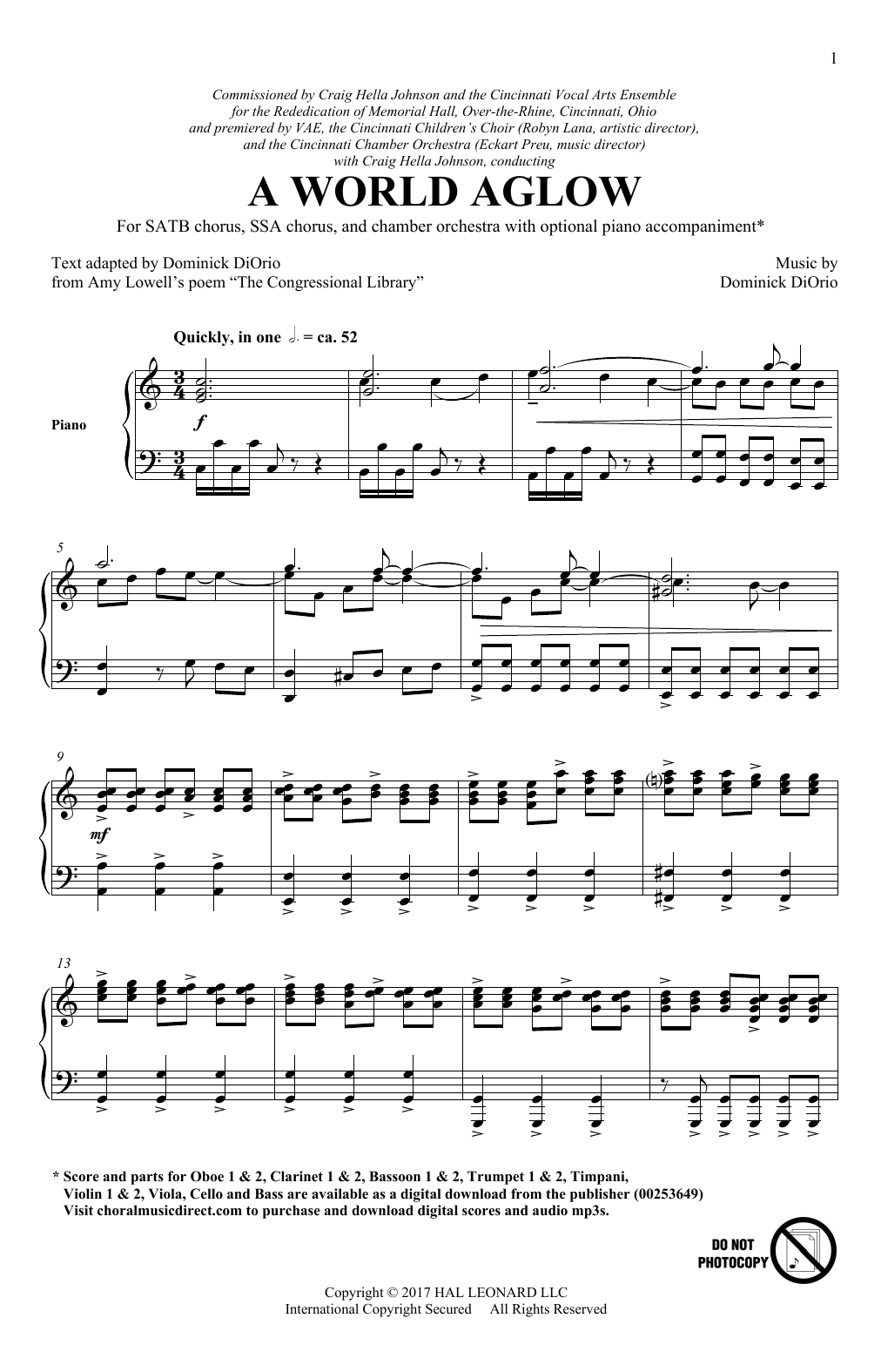 Dominick DiOrio A World Aglow Sheet Music Notes & Chords for SATB - Download or Print PDF